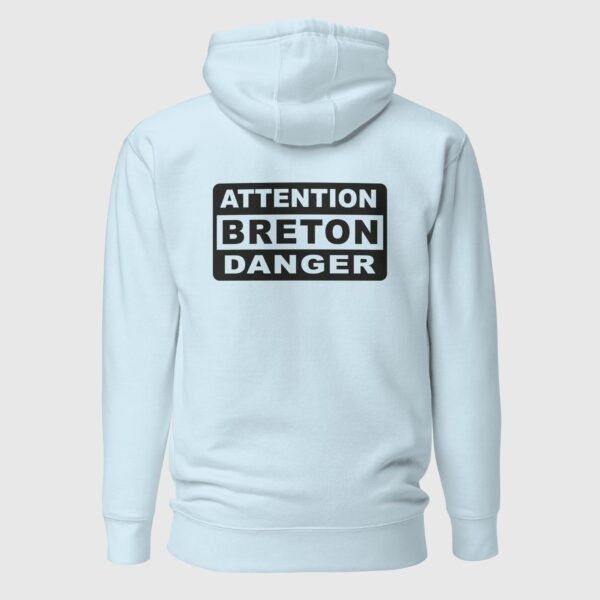 sweat a capuche attention breton danger bleu ciel dos