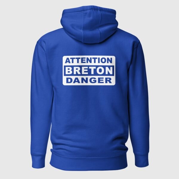 sweat a capuche attention breton danger bleu dos