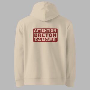 sweat a capuche en coton bio attention breton danger lc beige dos