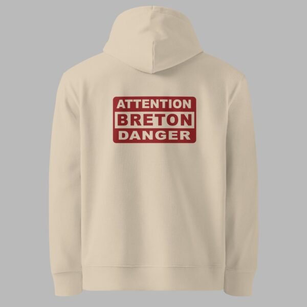 sweat a capuche en coton bio attention breton danger lc beige dos
