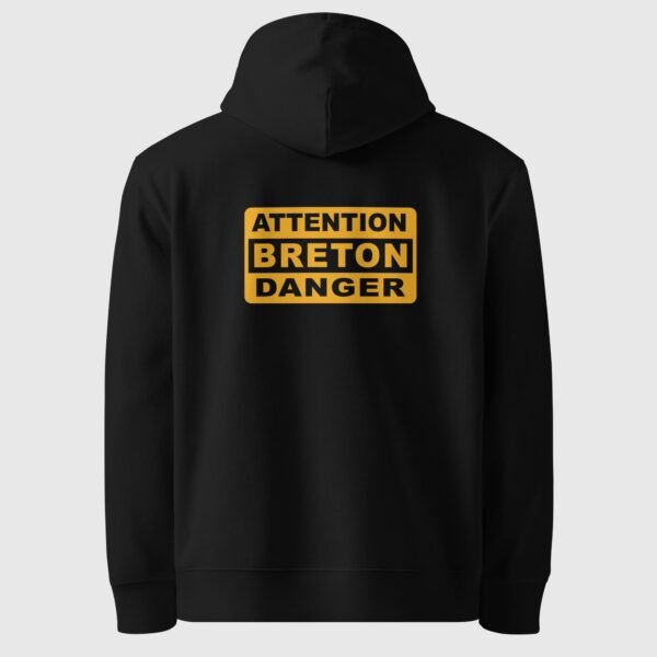 sweat a capuche en coton bio attention breton danger lc noir dos