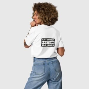 t shirt en coton attention bretonne danger blanc