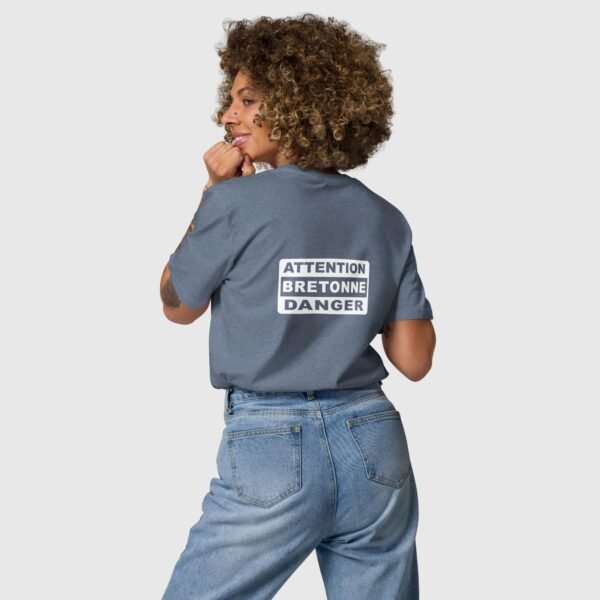 t shirt en coton attention bretonne danger bleu