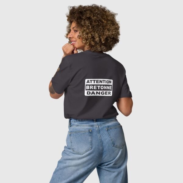 t shirt en coton attention bretonne danger gris fonce