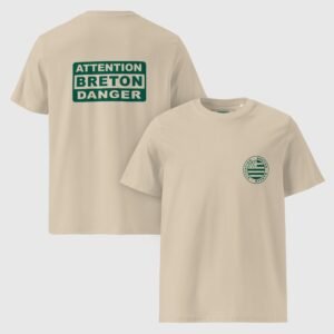t shirt en coton bio attention breton danger lc beige