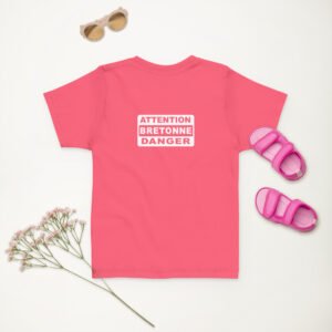 t shirt fille attention bretonne danger rose