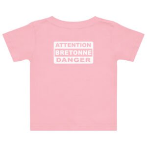 t shirt fillette attention bretonne danger rose 1