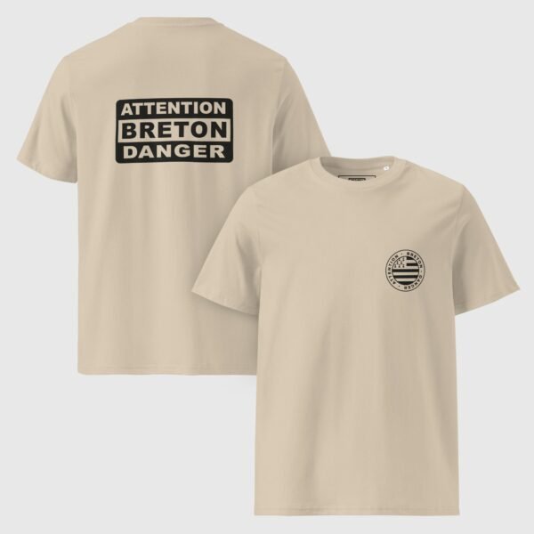 t shirt homme en coton bio attention breton danger beige