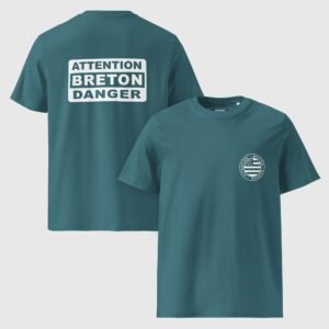 t shirt homme en coton bio attention breton danger bleu