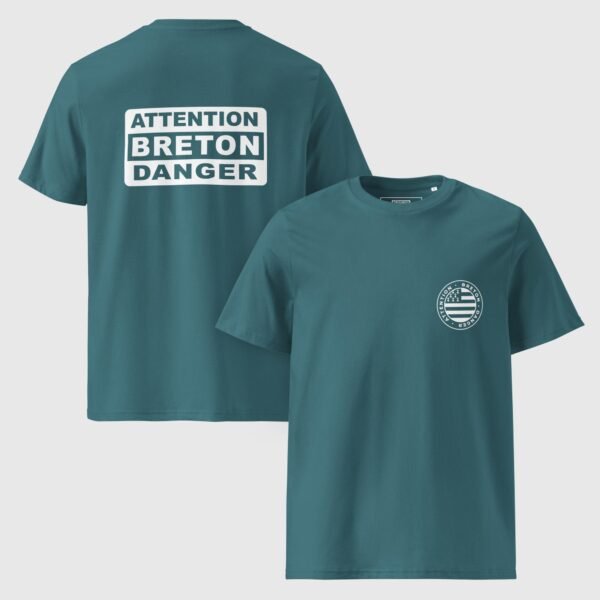 t shirt homme en coton bio attention breton danger bleu