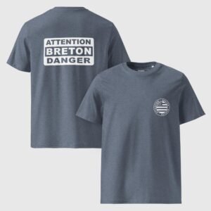 t shirt homme en coton bio attention breton danger bleu fonce
