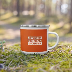 mug emaille attention breton danger orange