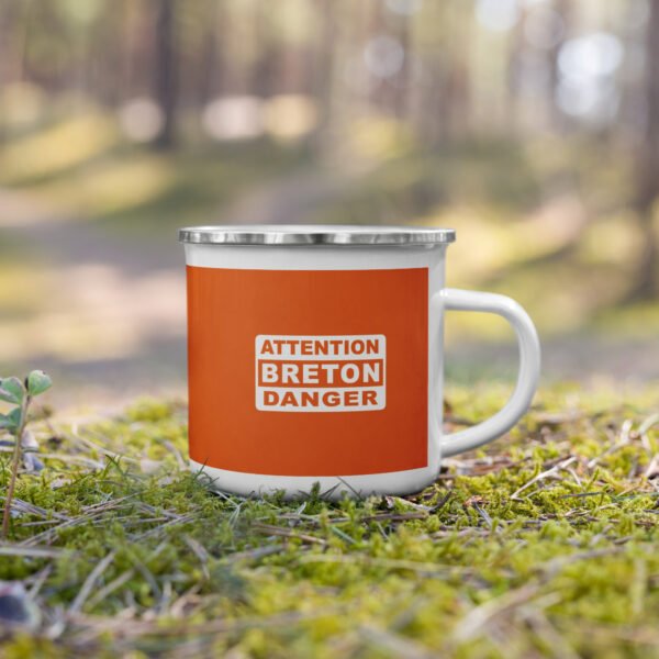 mug emaille attention breton danger orange