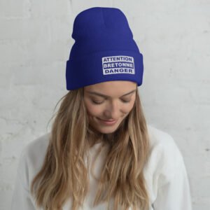 bonnet a revers femme bleu attention bretonne danger