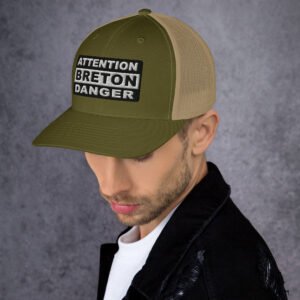 retro-trucker-hat-moss-khaki-left-6989d44c90021.jpg Casquette Trucker ATTENTION BRETON DANGER Noir & Blanc