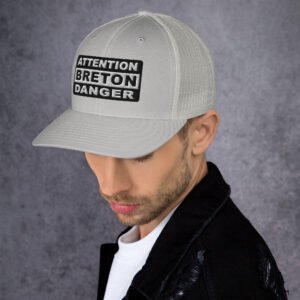 retro-trucker-hat-silver-left-6989d44c8e339.jpg Casquette Trucker ATTENTION BRETON DANGER Noir & Blanc