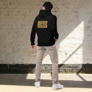 unisex-essential-eco-hoodie-black-back-698214f428d73.jpg Sweat à Capuche en Coton Bio ATTENTION BRETON DANGER Coloré