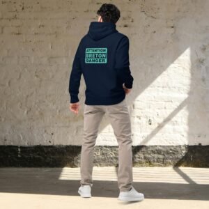 unisex-essential-eco-hoodie-french-navy-back-6982155315119.jpg Sweat à Capuche en Coton Bio ATTENTION BRETON DANGER Coloré