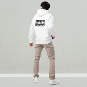 Sweat à Capuche en Coton Bio ATTENTION BRETON DANGER Blanc